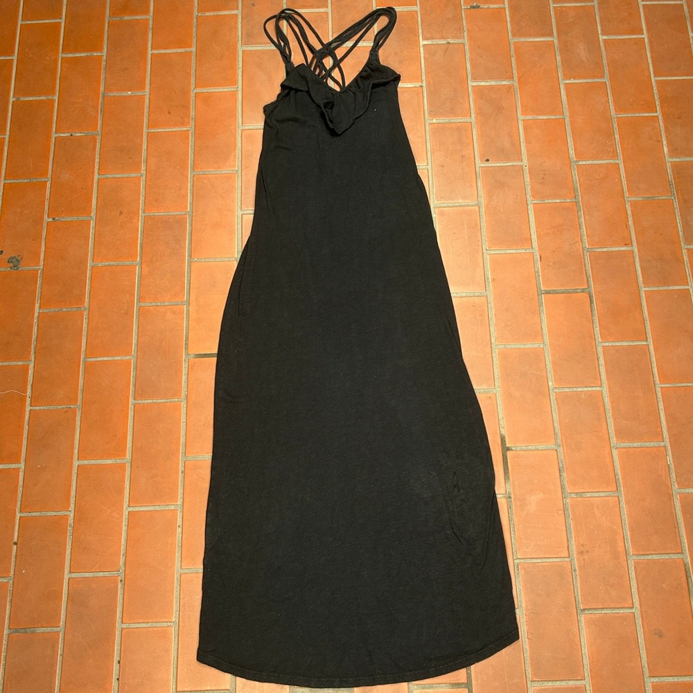 Roxy Maxi Dress Black Strappy Caged Back Ruffle V-Neck Jersey Women Size Med Y2k